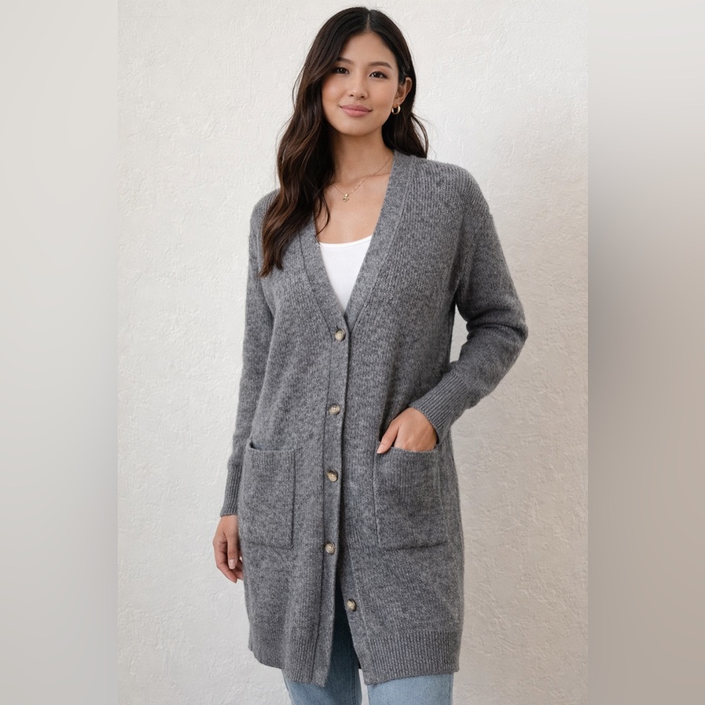 Trenery Italian Yarn Wool Alpaca Blend Gray Long Cardigan Size S